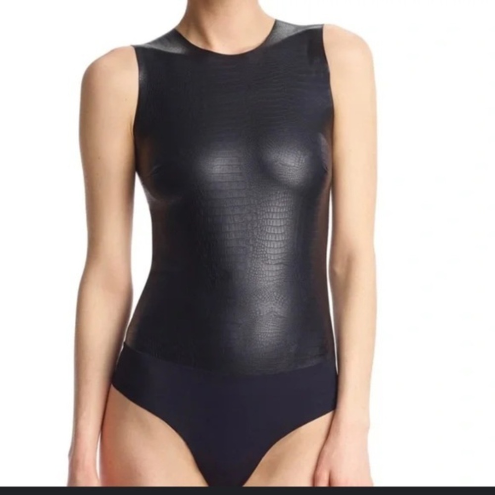 Black faux croc bodysuit - with side zip - size small